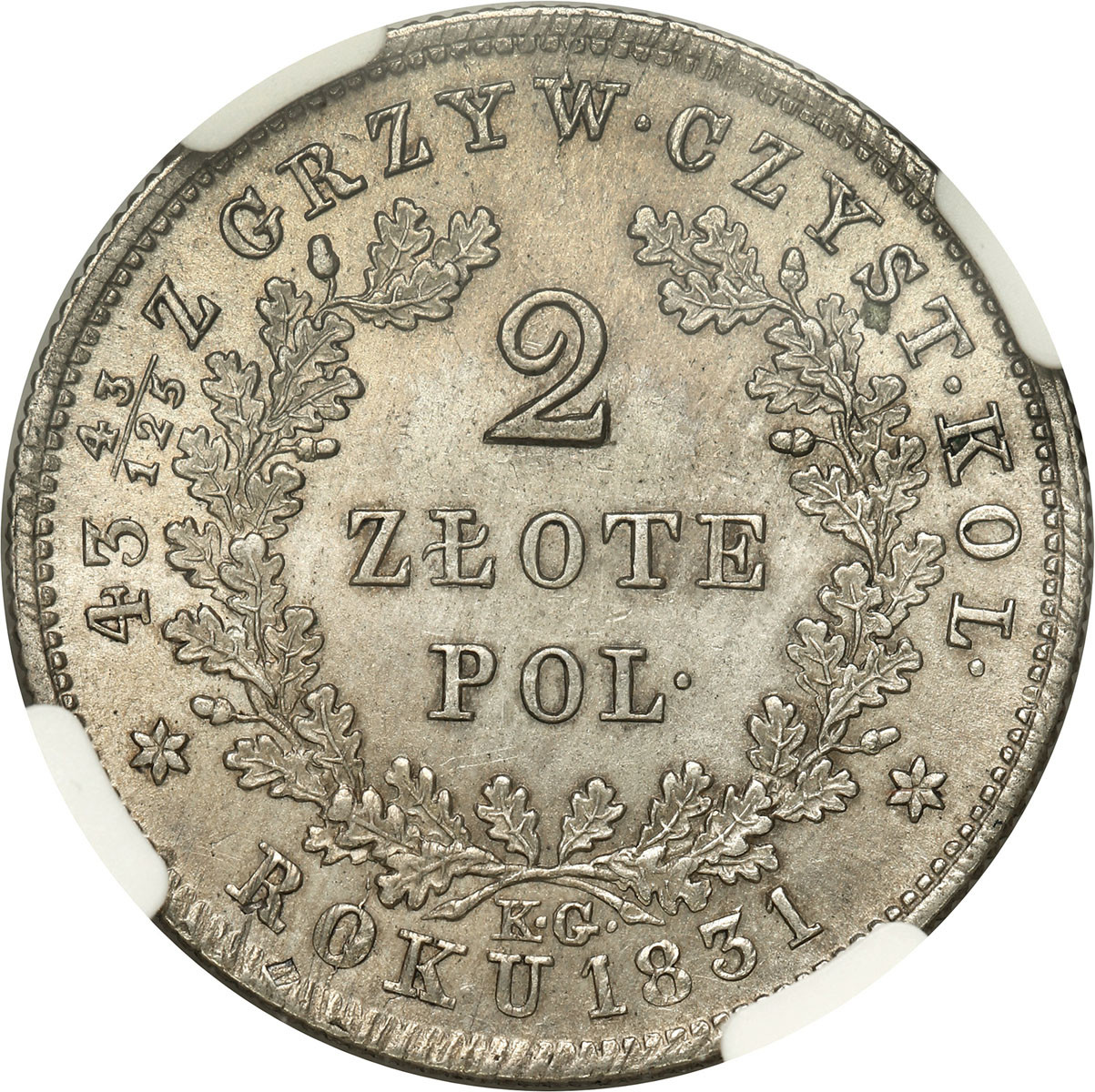 Powstanie Listopadowe. 2 złote 1831, Warszawa NGC MS63 PIĘKNE